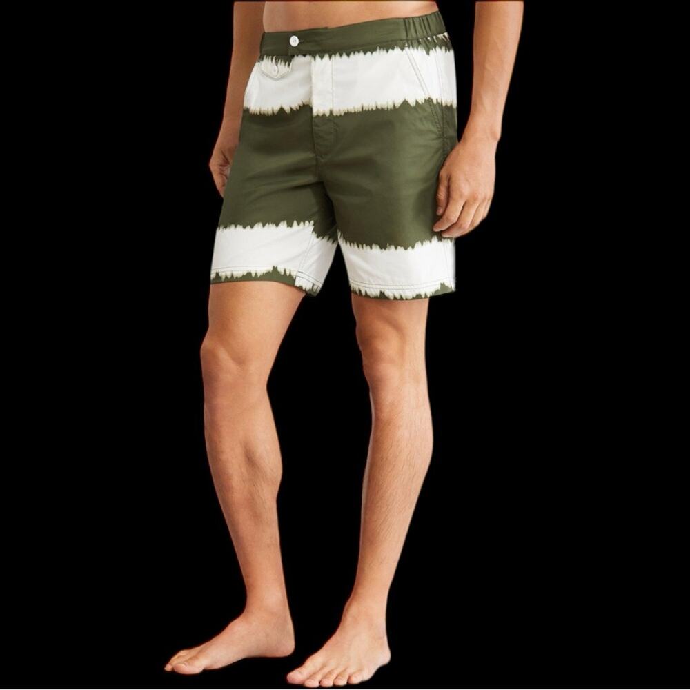 Brooks Brothers Men’s Newport 7" Tie-Dye Print Swim Trunks Green Zipper Fly Sz M